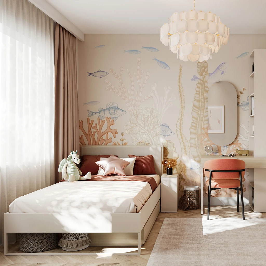 Aranżacja jasnego, nowoczesnego pokoju dziecięcego.