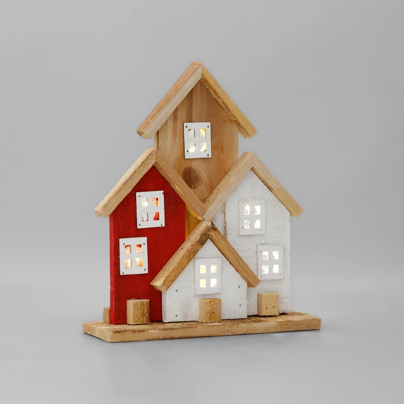 Dekorace LED dřevěné domky 27 cm
