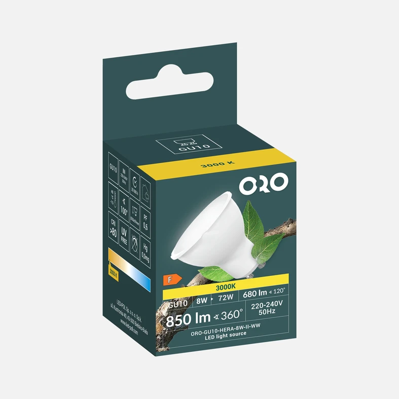 LED žárovka GU10 8 W teplé barvy ORO-GU10-HERA-8 W-II