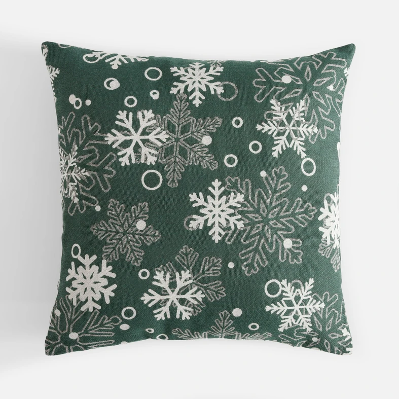 Povlak na polštář se sněhovými vločkami zelený VINTRO 45x45 cm