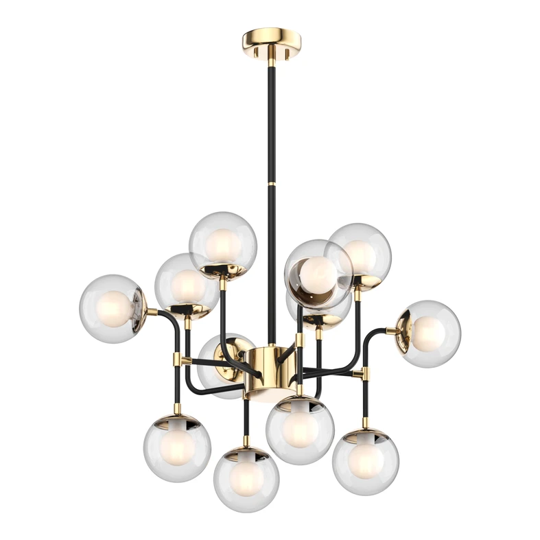 Černo-zlatý lustr RIANO 70 cm průhledné stínidlo