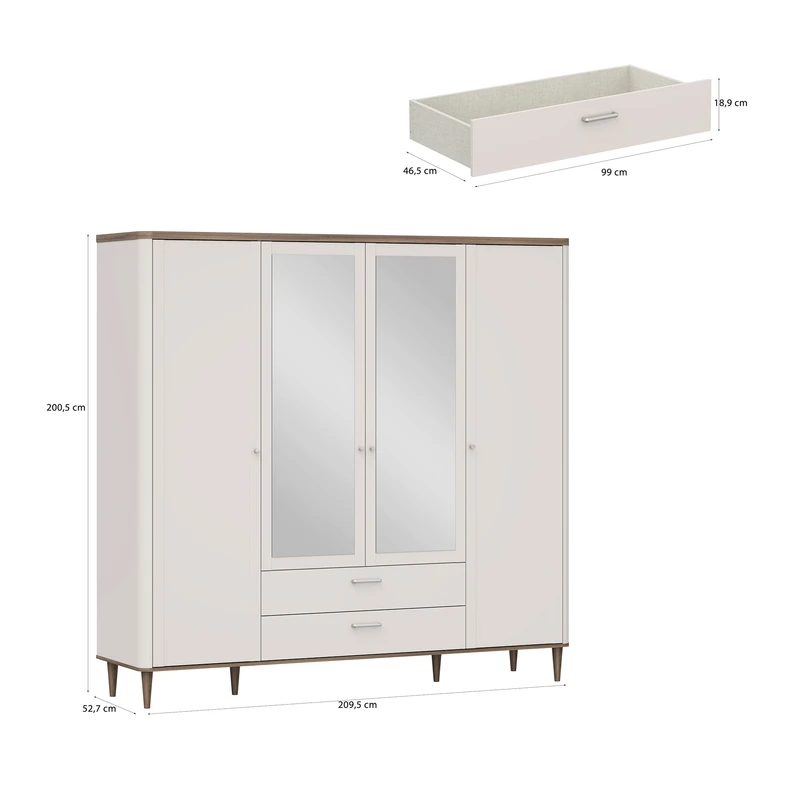 Grafika szafy z wybranymi wymiarami