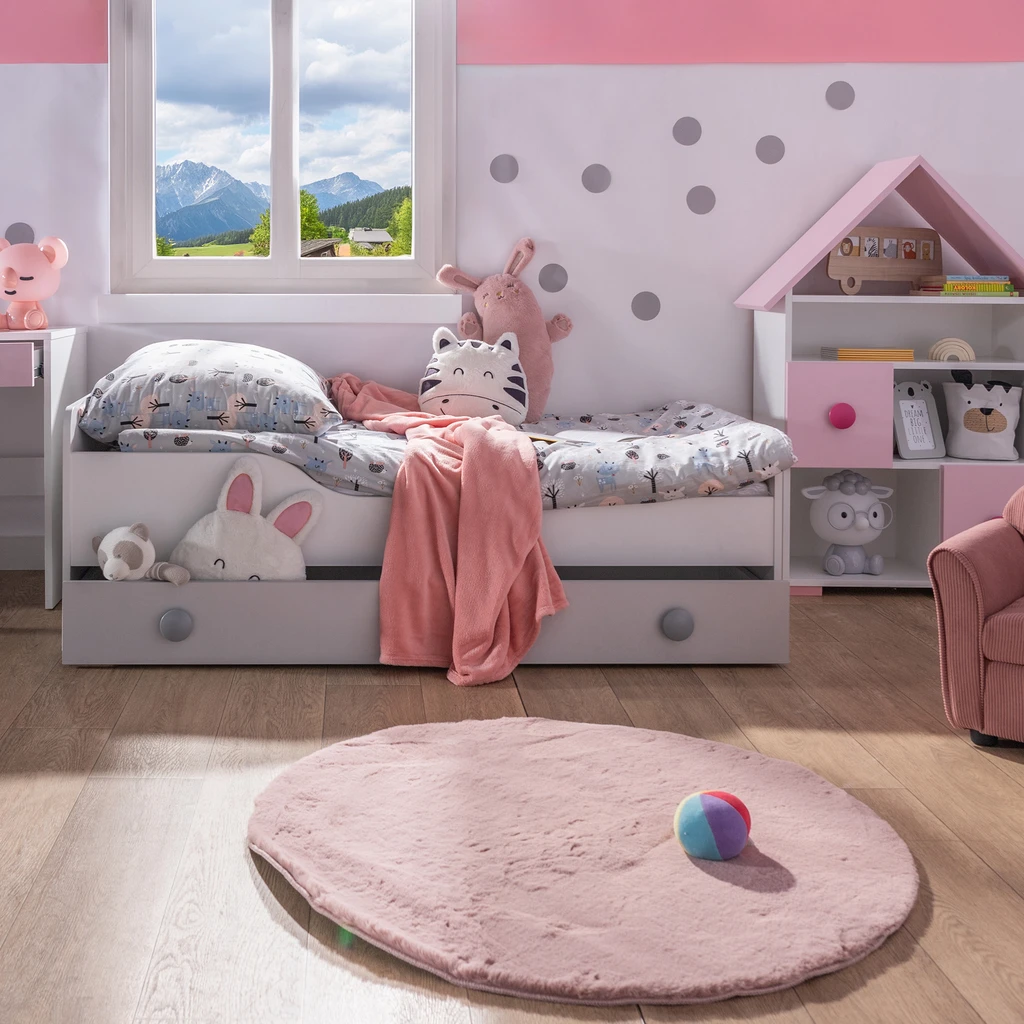 Růžový kulatý koberec RABBII 90 cm