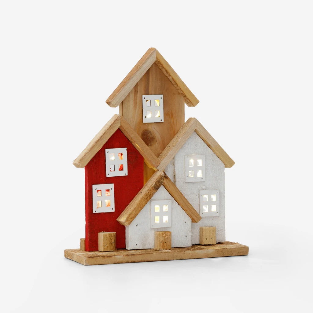 Dekorace LED dřevěné domky 27 cm