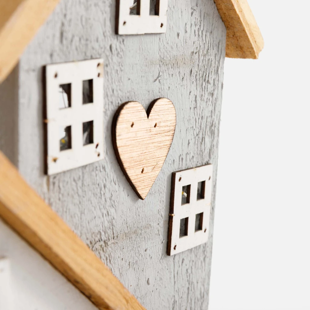 Dekorace LED dřevěné domky 28 cm MIX