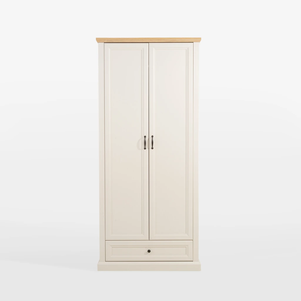 Kaszmirowa szafa 2-drzwiowa, z blatem w kolorze jasnego drewna