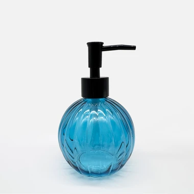 Skleněný dávkovač mýdla, modrý, 390 ml