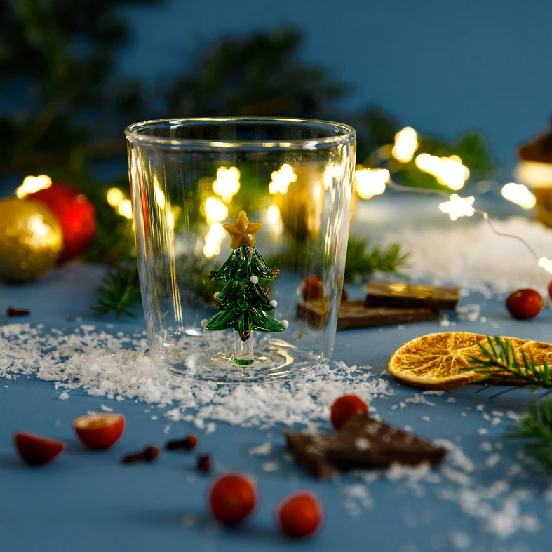 Sklenice na nápoje s vánočním stromkem uvnitř 350 ml