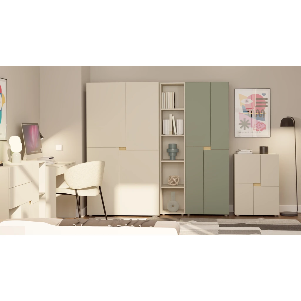 Čtyřdveřová šatní skříň LENS 100 cm kašmír/dub cremona