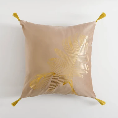 Povlak na polštář BORNEO béžový se zlatým listem 45x45 cm