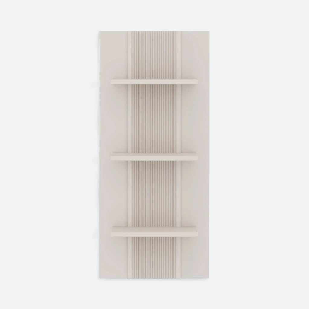 Panel wiszący INERTIA kaszmir Panel wiszący z trzema półkami – miejsce na dekoracje, książki i drobiazgi w jasnym odcieniu kaszmiru.