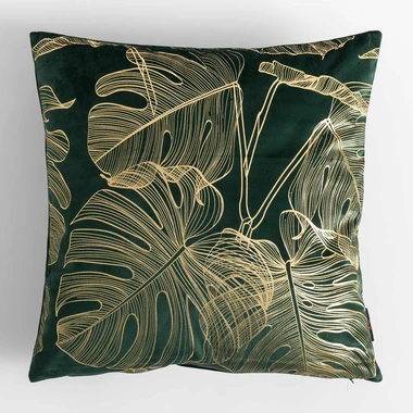 Tmavě zelený povlak na polštář s monsterou AMBRO 45x45 cm