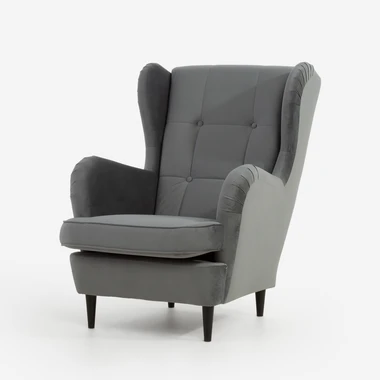 Velurové šedé křeslo ušák VITO