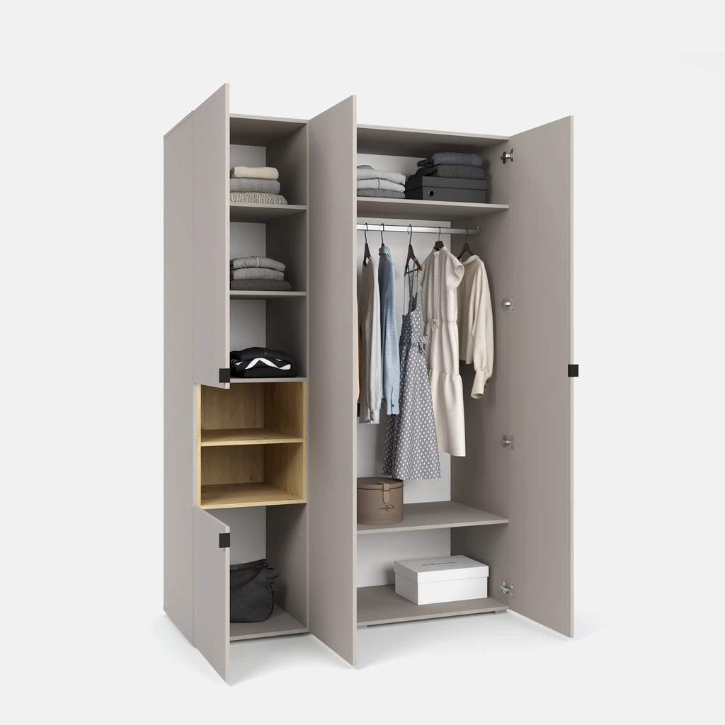 Kaszmirowa szafa 4-drzwiowa z 2 otwartymi wnękami - wnętrze