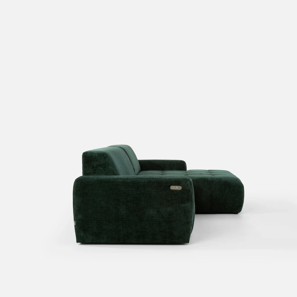 Rohová sedačka s elektrickým nastavením sedáku SAVINON S lahvově zelená lavá