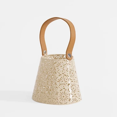 Béžová kovová lucerna 16x26,5 cm