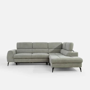 Světle šedá rohová sedací souprava s polohovatelnými opěrkami hlavy JAZZY L pravá