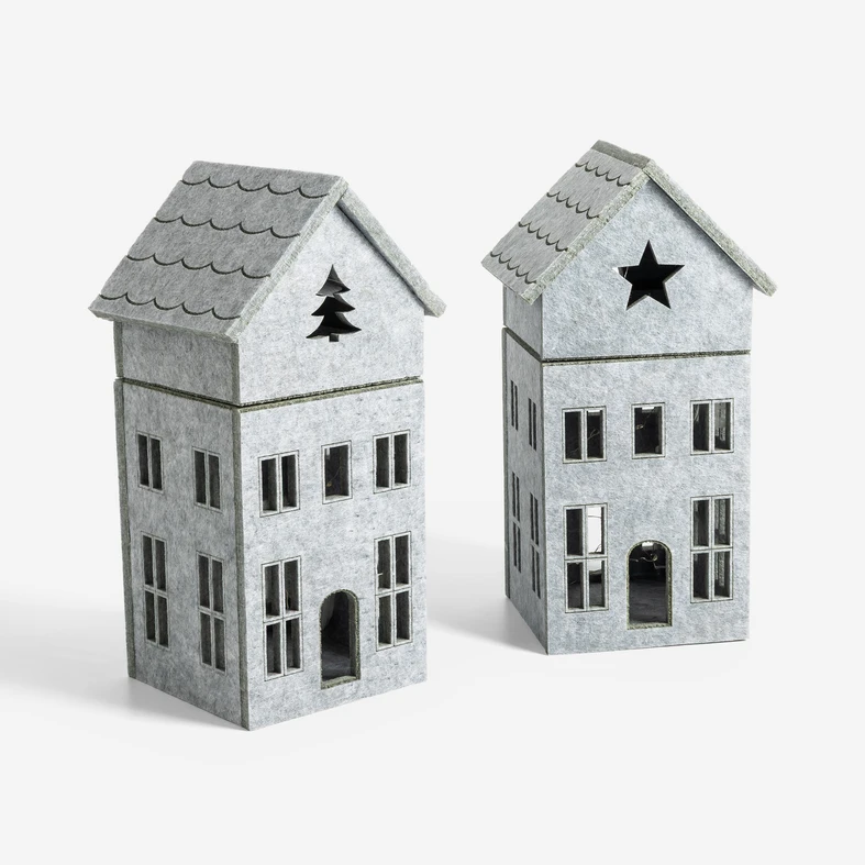 Dekorace filcový domek LED, šedý, 28 cm, MIX