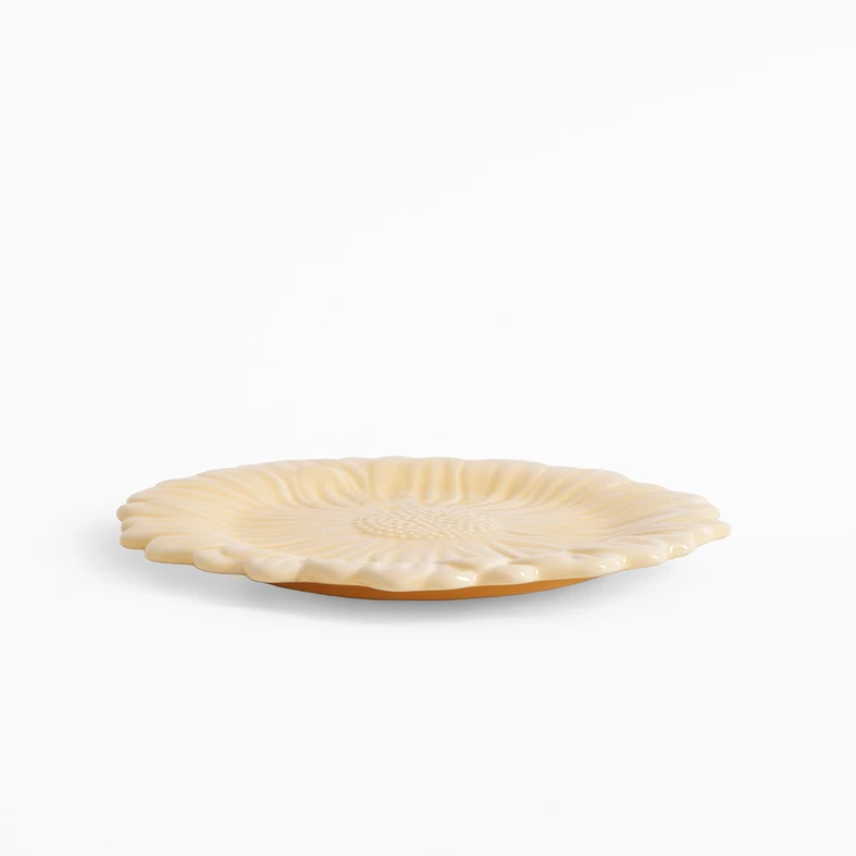 Žlutý dezertní talíř s květinami 21 cm