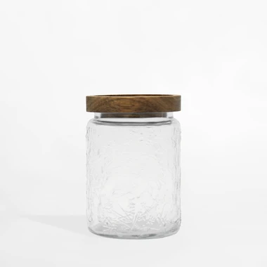 Skleněná nádoba s akáciovým víkem 700 ml