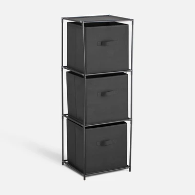 Regál se 3 látkovými koši, černý