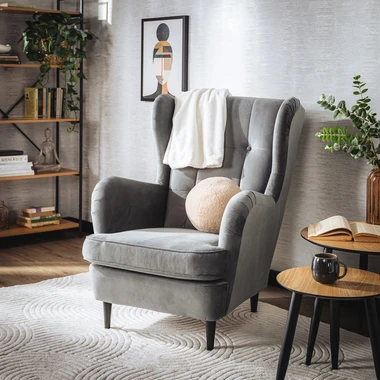 Velurové šedé křeslo ušák VITO