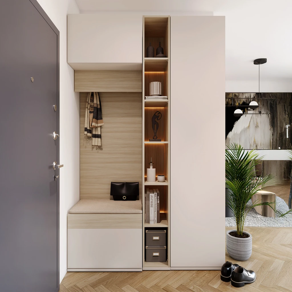 Aranżacja wąskiego regału w przedpokoju