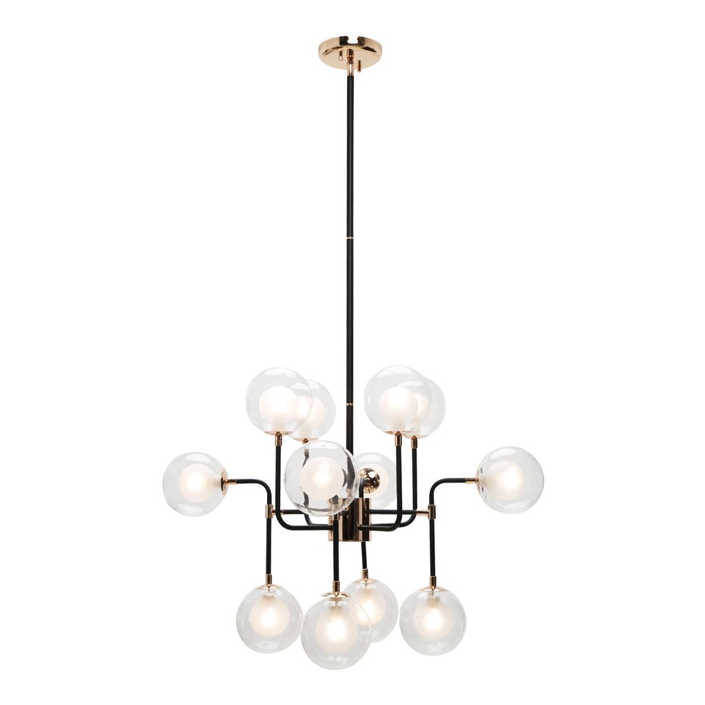 Černo-zlatý lustr RIANO 70 cm průhledné stínidlo