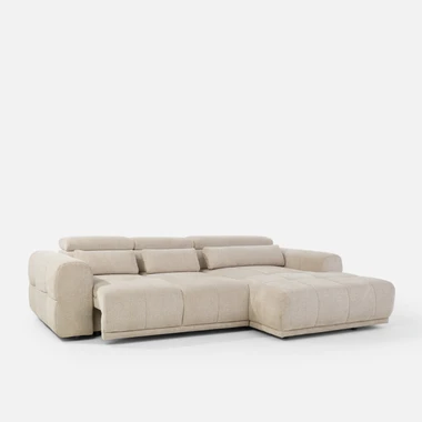 Béžová rohová sedací souprava s úložným prostorem PANEO S pravá