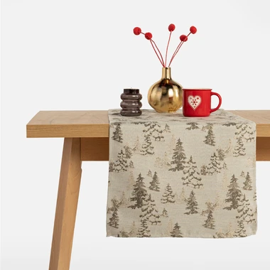 Béžový běhoun na stůl se zasněženými stromečky ESTER 40x120 cm