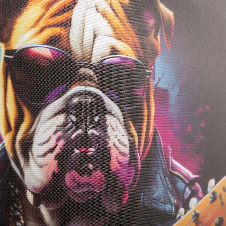 Obraz z grafiką psa z gitarą