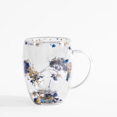 Dvoustěnná sklenice MODRÉ KVĚTY 350 ml