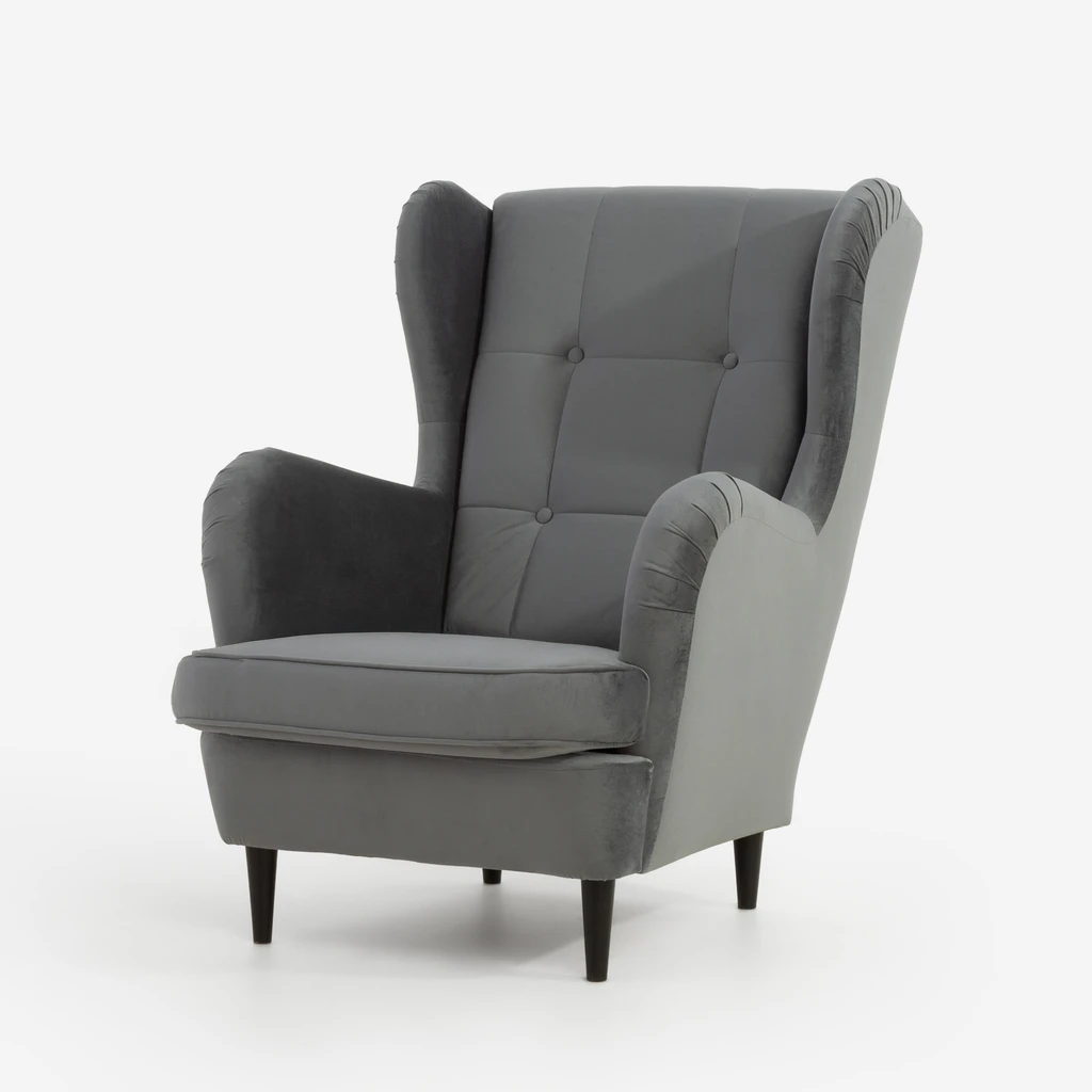Velurové šedé křeslo ušák VITO