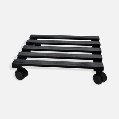 Černý podstavec pod květináč na kolečkách 28x28x8 cm