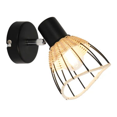 Nástěnná lampa z ratanu černá GENT