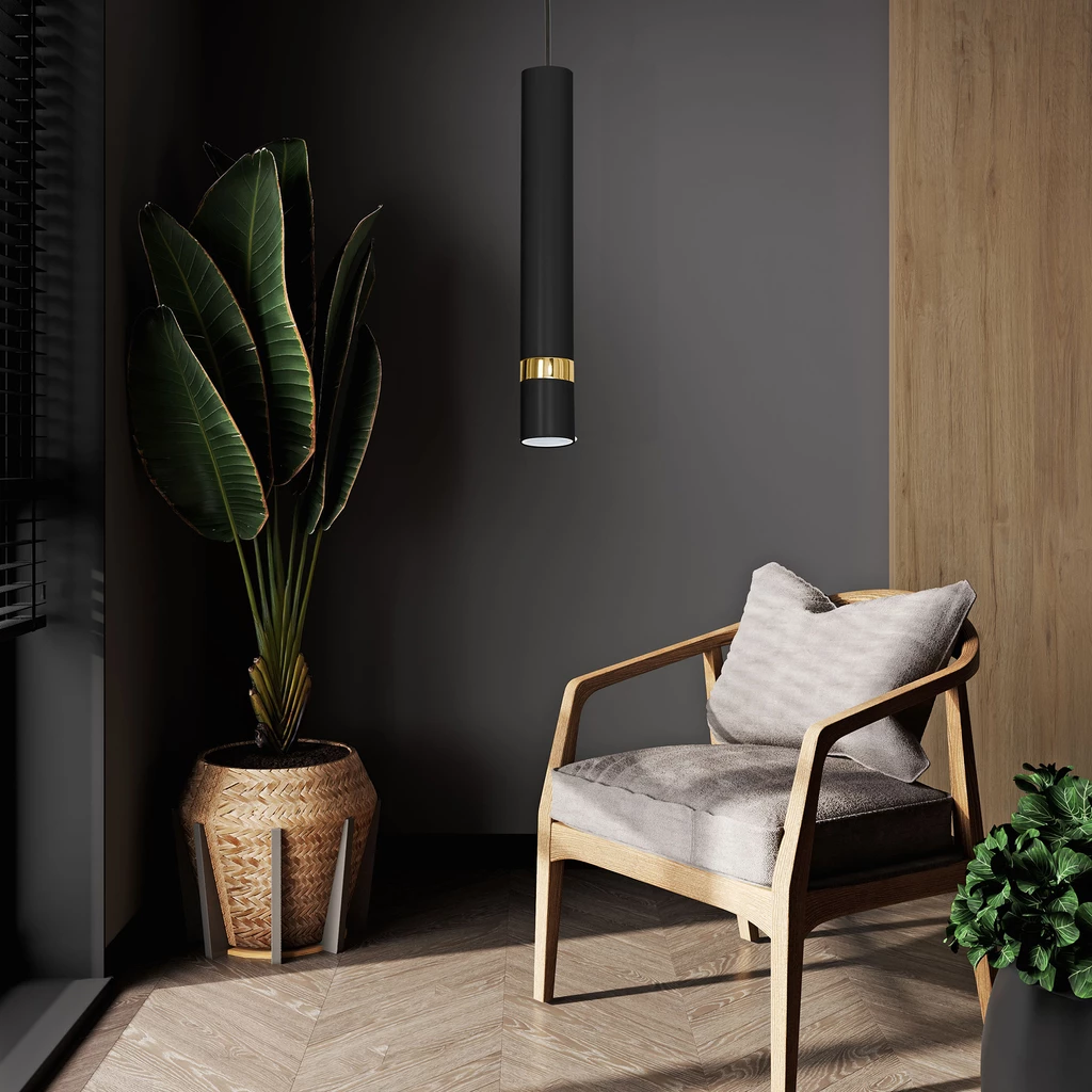 Černo-zlaté závěsné svítidlo tuba ve stylu loft RENO