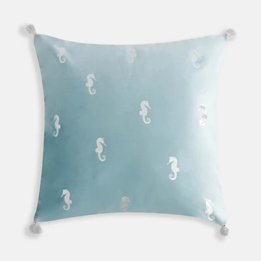 Dekorační povlak na polštář s mořskými koníky ATLANTIC modrý 45x45 cm