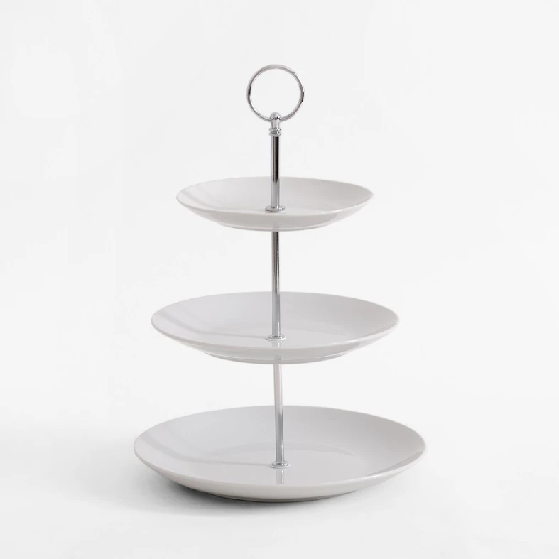 Porcelánový třípatrový podnos 35 cm bílý