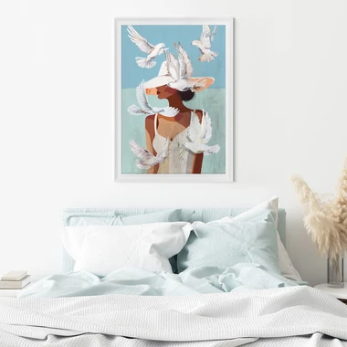 Obraz v bílém rámu LADY DOVES 70x100 cm