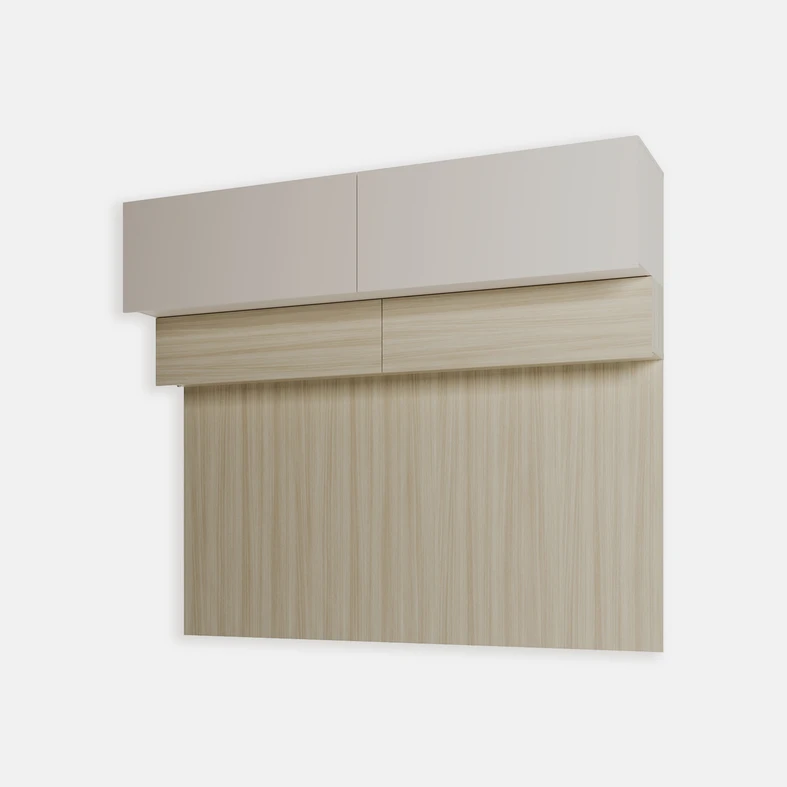 Panel w kolorze jasnego drewna o szerokości 213 cm z 4 szafkami klapowymi