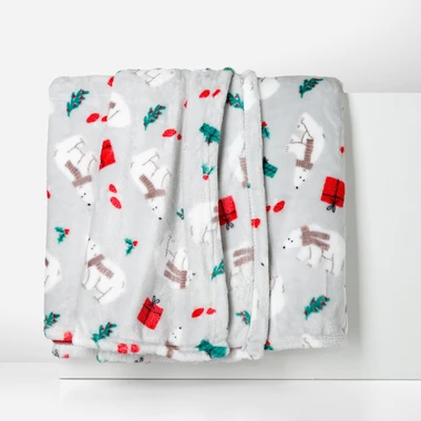 Vánoční deka s ledním medvědem šedá CODIE 130x160 cm