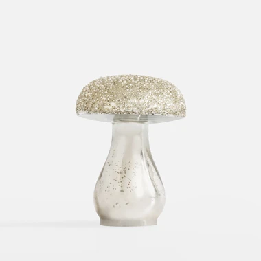 Skleněná dekorace HŘIB, stříbrný, 10 cm