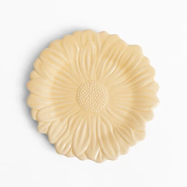 Žlutý dezertní talíř s květinami 21 cm