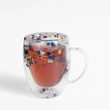 Dvoustěnná sklenice MODRÉ KVĚTY 350 ml