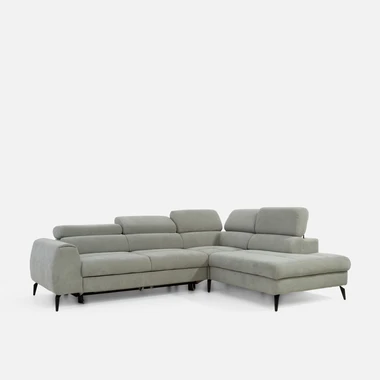 Světle šedá rohová sedací souprava s polohovatelnými opěrkami hlavy JAZZY L pravá