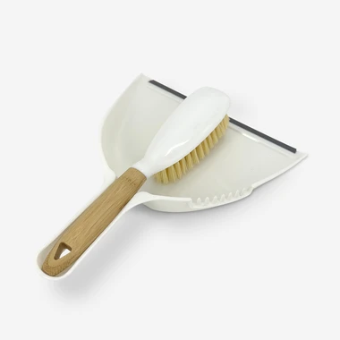Smeták s lopatkou s bambusovou rukojetí bílý
