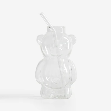 Sklenice s brčkem ve tvaru medvídka, 320 ml