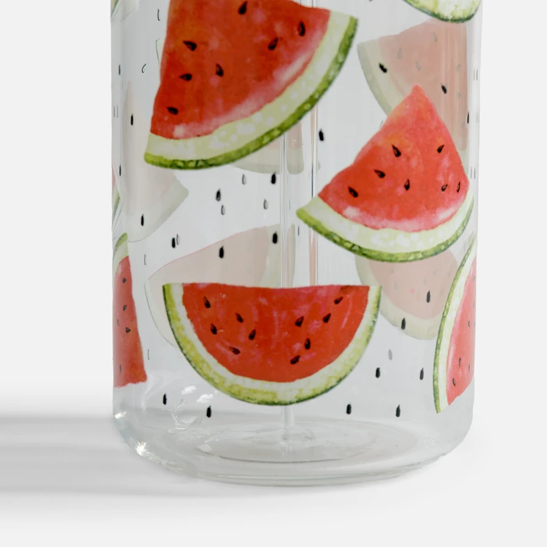 Sklenice s bambusovým víčkem a brčkem MELOUNY 500 ml