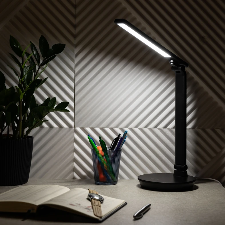 Lampa biurkowa LED, okrągła podstawa, czarna - wymiary.
