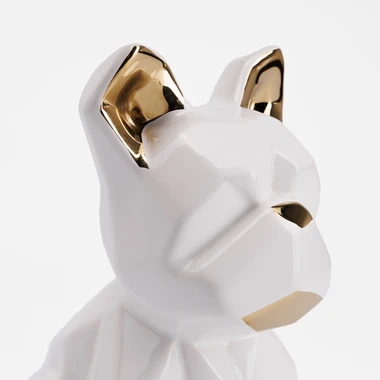 Bílo-zlatá dekorativní figurka PES 21 cm